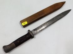 A German bayonet with made up wooden scabbard, 15i