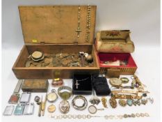 A quantity of costume jewellery, lighters & coinag