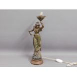A c.1900 spelter figure 21.5in tall with lamp a/f
