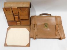 A vintage leather writers satchel & one other, bot