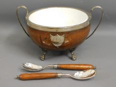 A Mappin & Webb oak & silver plated salad bowl wit