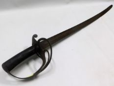 A sword with leather handle & stamped with "crown 22", 40.75in long