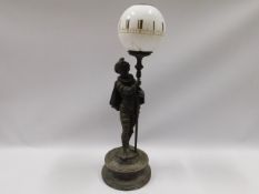 A 19thC. figurative spelter mechanical clock lamp