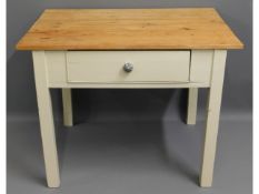 A pine farmhouse type table with drawer, 39in wide
