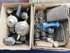 Two boxes of silver plate & white metal wares a/f
