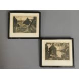 Two signed & framed Tom Morton of Polperro lithogr