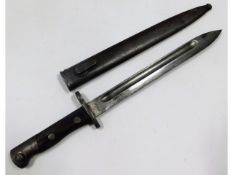 A Turkish 1903 pattern knife bayonet & scabbard, 14.5in long