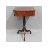 A 19thC. mahogany work table with drawer, crack to