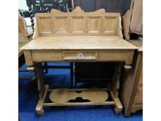 An antique pitch pine wash stand, 37in wide x 19in