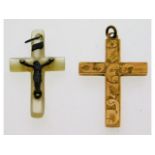 A 9ct gold cross, 0.7g, twinned with a pearl & whi