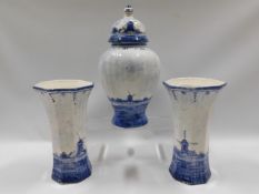 Three pieces of 20thC. delftware including a jar &