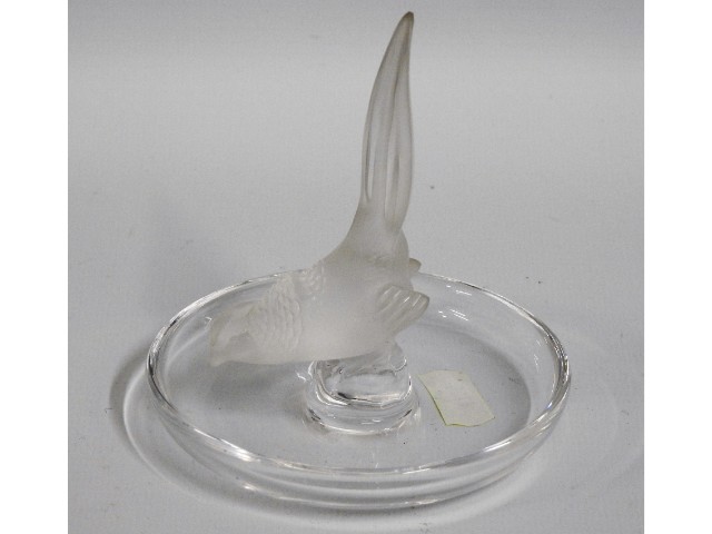 A Lalique crystal pheasant ring dish, 4in tall