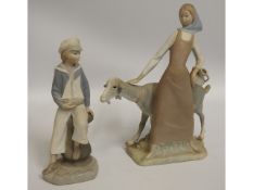 Two Lladro bisque porcelain figures including girl