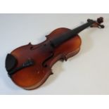A 19thC. French violin labelled Jérôme Thibouville-Lamy, lacking strings, bow, one peg & bridge, cas