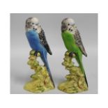 A pair of Beswick budgerigars, green & blue, 1216,