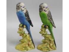 A pair of Beswick budgerigars, green & blue, 1216,