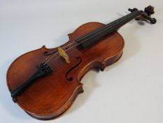 A violin, no maker mark, with case, no bow, 23.25i