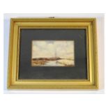 A framed watercolour on ivory panel of estuary at