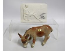 A Lladro porcelain donkey, 4.5in tall twinned with