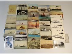A quantity of vintage postcards of maritime & mili