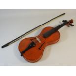 A violin & bow with case, no maker marks, 23.125in