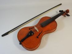 A violin & bow with case, no maker marks, 23.125in