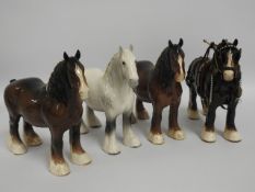 Four Beswick shire horses including grey, 8.375in