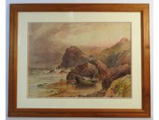 A 19thC. watercolour of Cornish coast & beach, ima