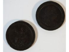 Two 1797 George III cartwheel two pence pieces