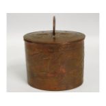 A Newlyn arts & crafts copper caddy with repoussé