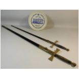 Two masonic swords with masonic plate