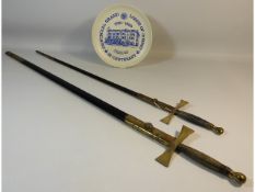 Two masonic swords with masonic plate