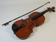 A violin with case & bow, no maker mark, two piece