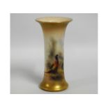 An antique Royal Worcester vase with male & female pheasant decor signed by James Stinton, 6in tall,