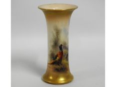 An antique Royal Worcester vase with male & female pheasant decor signed by James Stinton, 6in tall,