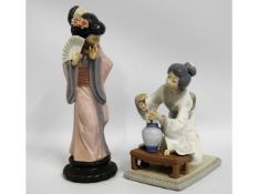 Two Lladro porcelain figures of Oriental ladies, t