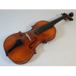 A violin, two piece back, no maker mark, with case