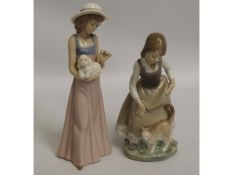 One porcelain figures featuring girl with poodle 115 & one Nao, tallest 10in