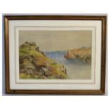 A framed watercolour "Coast of Cornwall" indistinc