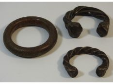 Three 19thC. African bronze slave manillas, larges