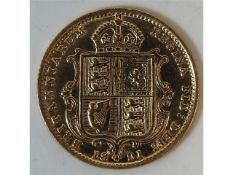 A Victorian 1891 jubilee shield back half gold sov