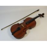 A 19thC. inlaid violin with two piece back, no mak