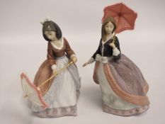 Two Lladro porcelain figures of ladies with paraso