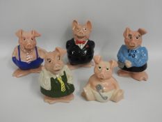 Five Nat West Wade porcelain piggy banks, 7.25in t