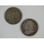 Two Victorian silver shield back half crowns, 1899