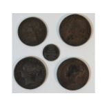 Two Victorian 1854 pennies, one 1844 penny, a Vict