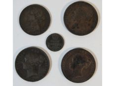 Two Victorian 1854 pennies, one 1844 penny, a Vict