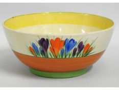 A Clarice Cliff Crocus bowl with gilded mark, 7.5i