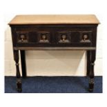 An oak hall table with drawers & brass fittings, 3