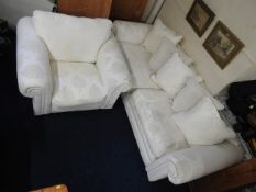 A DFS three seater upholstered sofa & matching cha